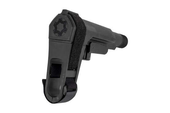 The CMMG RipBrace AR-15 pistol arm brace features an adjustable velcro strap and flexible rubber
